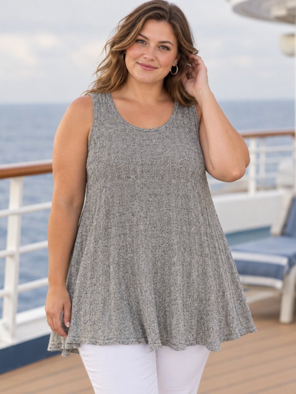 SLEEVELESS GREY TUNIC TOP RELAXED SILHOUETTE